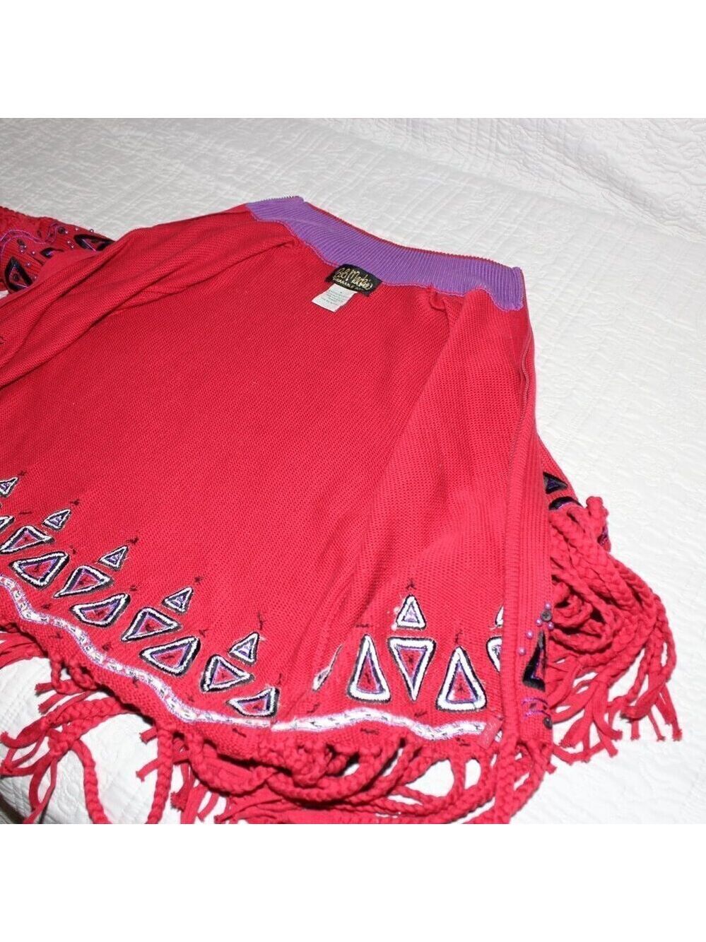 Bob Mackie Wearable Art Womens Pink Sweater Zip Fringe Embroidered Size Medium - Picture 7 of 11